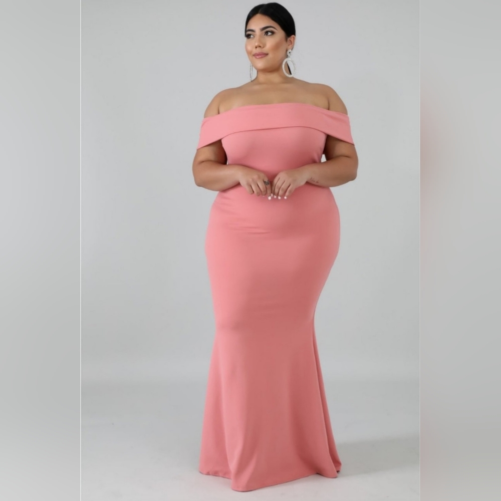 Off The Shoulder Flair Tail Dress Size S to 3X-L Color:Mauve & Magenta
